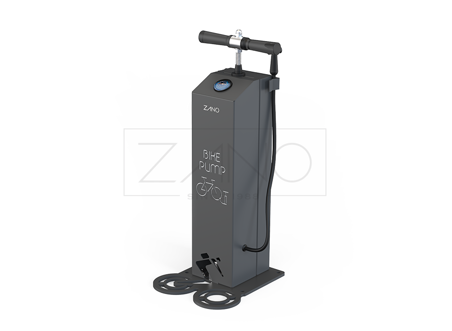 Öffentliche Fahrradpumpe aus lackiertem Kohlenstoffstahl mit Manometer